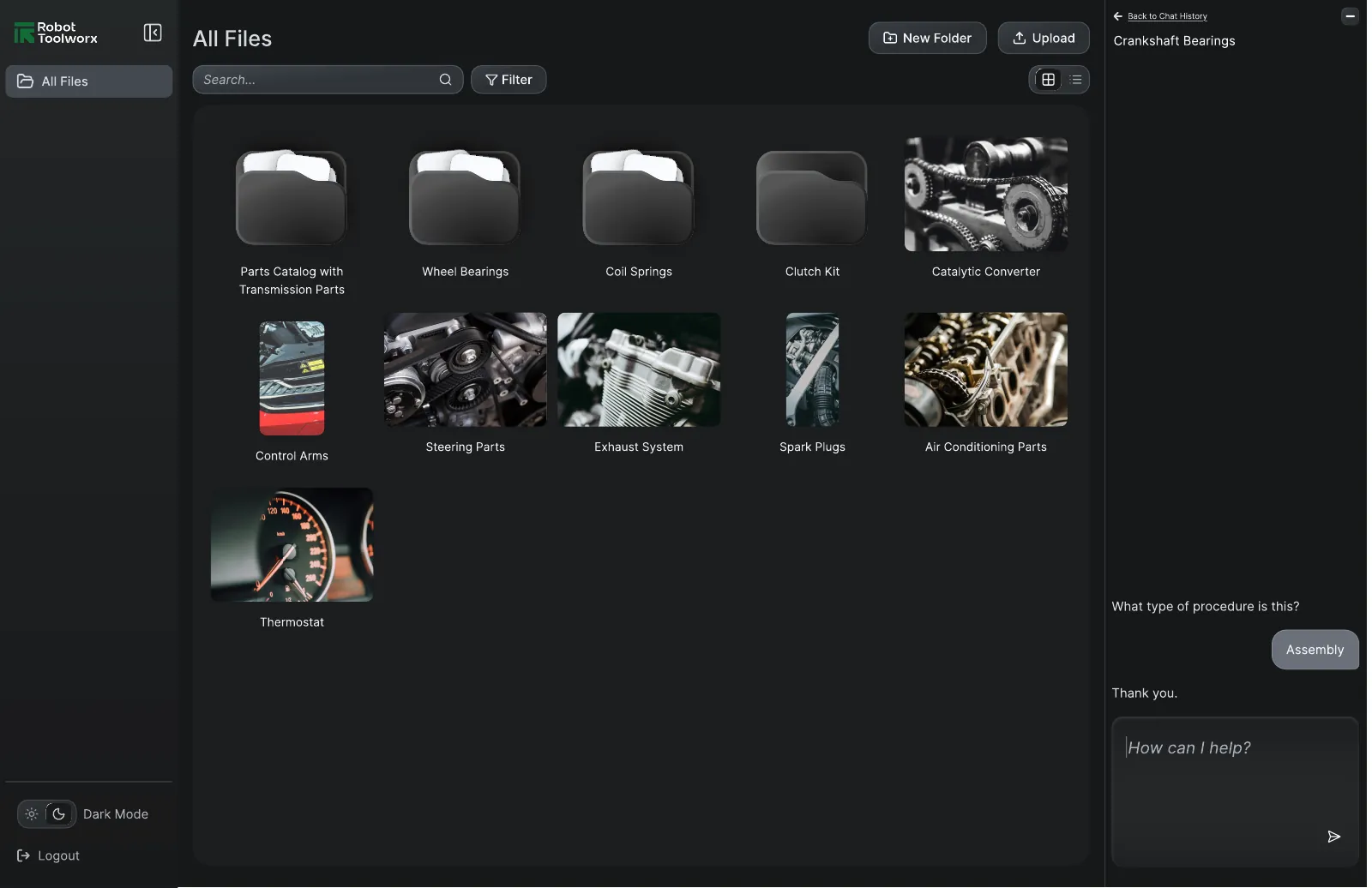 The built Robot Toolworx workspace with the same three-part layout