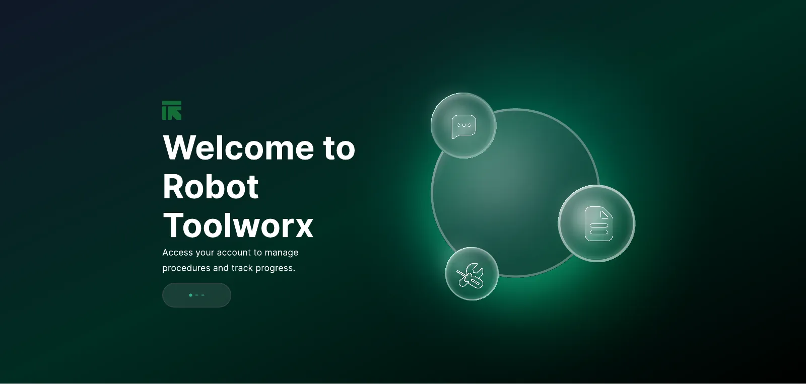 Robot Toolworx landing page reading Welcome to Robot Toolworx on a green and black background