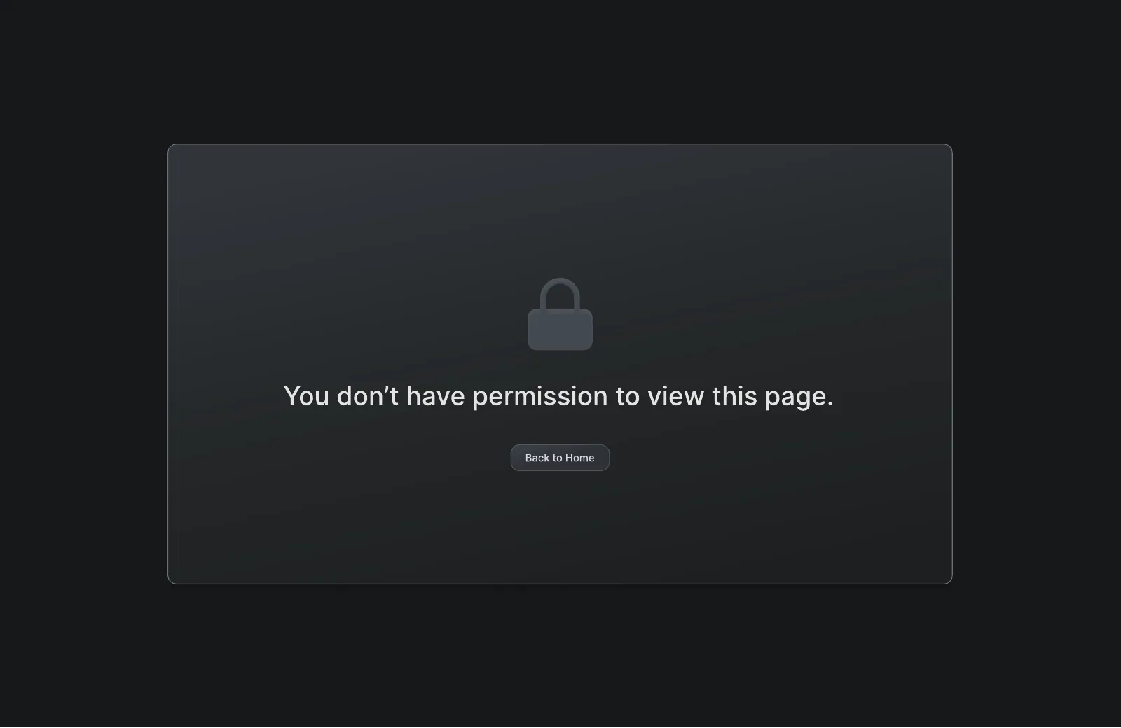 Page saying you don't have permission to view this page, with a back to home button